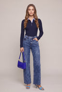Contrast Long Sleeve Collared Top