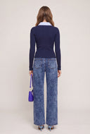 Contrast Long Sleeve Collared Top