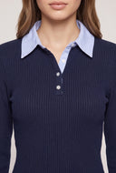 Contrast Long Sleeve Collared Top