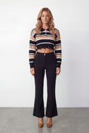 Clara Striped Frayed Crop Polo Sweater