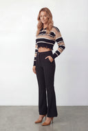 Clara Striped Frayed Crop Polo Sweater
