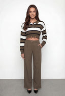 Clara Striped Frayed Crop Polo Sweater
