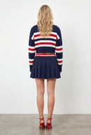 Clara Striped Frayed Crop Polo Sweater