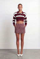 Clara Striped Frayed Crop Polo Sweater
