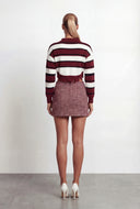 Clara Striped Frayed Crop Polo Sweater