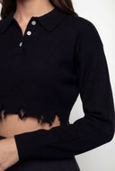 Frayed Edge High Low Crop Sweater