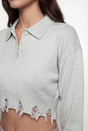 Frayed Edge High Low Crop Sweater