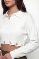 Frayed Edge High Low Crop Sweater