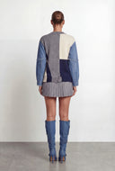 Color Block Knit Denim Sleeve Sweater