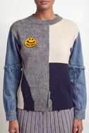 Color Block Knit Denim Sleeve Sweater