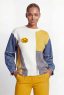Color Block Knit Denim Sleeve Sweater