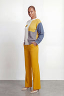 Color Block Knit Denim Sleeve Sweater