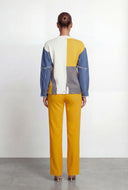 Color Block Knit Denim Sleeve Sweater