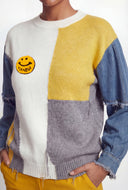 Color Block Knit Denim Sleeve Sweater