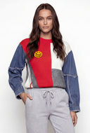 Color Block Knit Denim Sleeve Sweater