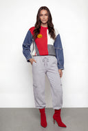 Color Block Knit Denim Sleeve Sweater