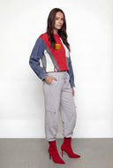 Color Block Knit Denim Sleeve Sweater