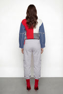 Color Block Knit Denim Sleeve Sweater