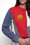 Color Block Knit Denim Sleeve Sweater