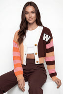 Wrenlee Color Block Chenille Patch Cardigan