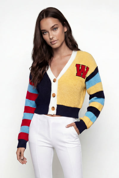 Wrenlee Color Block Chenille Patch Cardigan