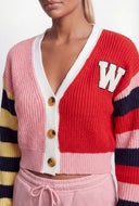 Wrenlee Color Block Chenille Patch Cardigan