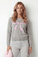 Bow Ribbed Trim Pullover Sweater