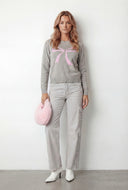 Bow Ribbed Trim Pullover Sweater