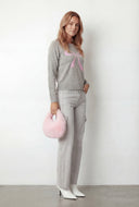 Bow Ribbed Trim Pullover Sweater