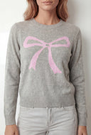 Bow Ribbed Trim Pullover Sweater