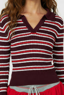 Elara Striped Cable Knit Polo Sweater