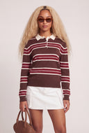 Striped Long Sleeve Polo Top