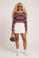 Striped Long Sleeve Polo Top