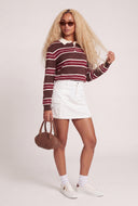Striped Long Sleeve Polo Top