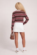 Striped Long Sleeve Polo Top