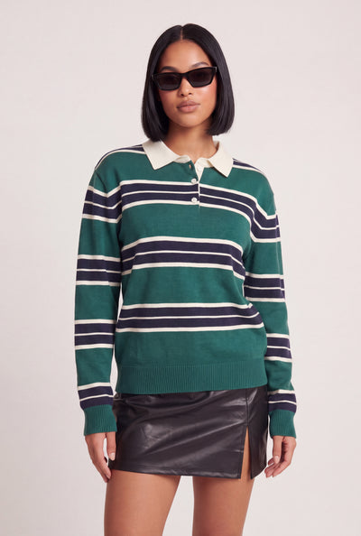 Striped Long Sleeve Polo Top