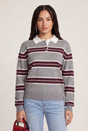 Striped Long Sleeve Polo Top