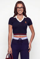 Penny Teddy Embroidered Cropped Polo Sweater