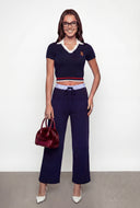 Penny Teddy Embroidered Cropped Polo Sweater
