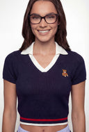 Penny Teddy Embroidered Cropped Polo Sweater