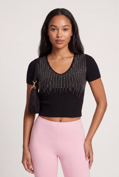 Glam Short Sleeve Crop Sweater