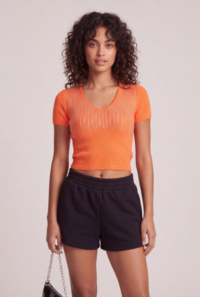 Glam Short Sleeve Crop Sweater