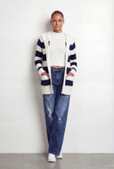 Rhea Striped Lined Hooded Crochet Cardigan