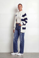 Rhea Striped Lined Hooded Crochet Cardigan