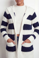 Rhea Striped Lined Hooded Crochet Cardigan