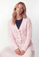 Bow Cable Knit Crop Cardigan