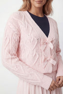 Bow Cable Knit Crop Cardigan