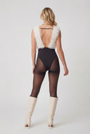 Ruffle Mesh Plunge Neck Bodysuit
