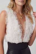 Ruffle Mesh Plunge Neck Bodysuit