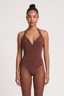Plunge Halter Thong Bodysuit